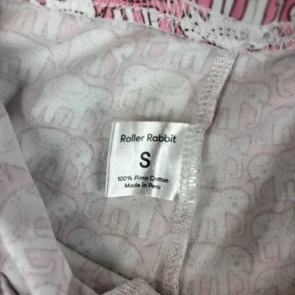 Roller Rabbit Pajama Set Top XS Pant SMALL Pink Elephant Novelty AOP Pima Cotton - Picture 11 of 13